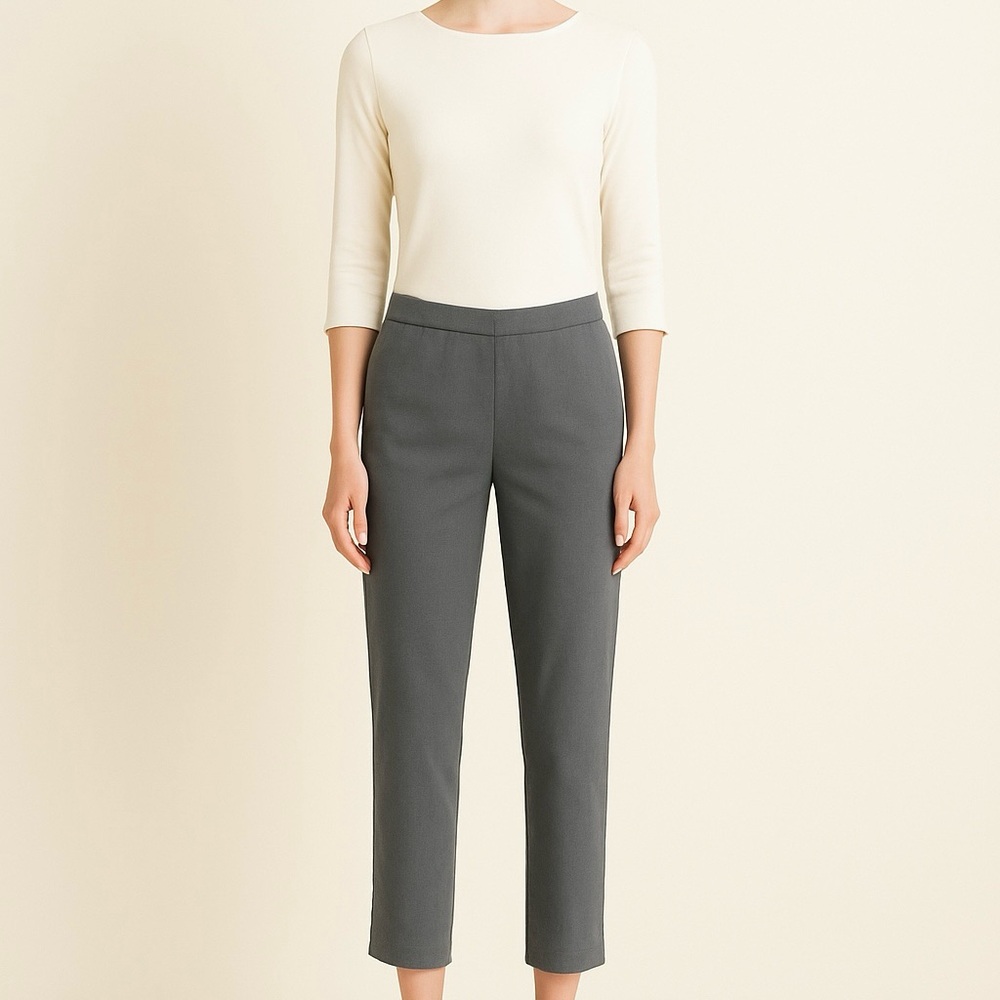 Eileen Fisher Gray Tencel Relaxed Stretch Waist Cropped Slacks Pockets Size M